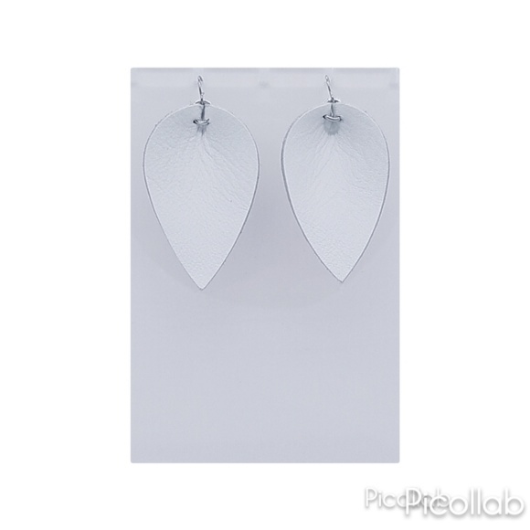 White Leather Earrings - Picture 2 of 4